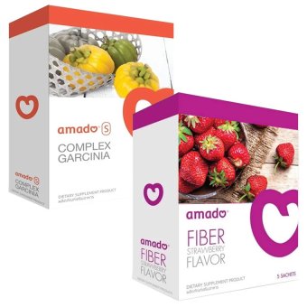 Amado S Garciniaอมาโด้ เอส อาหารเสริมควบคุมน้ำหนัก กล่องส้ม(10แคปซูล) + Fiber Detoxดีท๊อกซ์ กล่องม่วง รุ่นใหม่(5ซอง) image