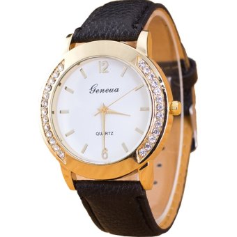 GENEVA Women Watch นาฬิกาข้อมือผู้หญิง PU Leather Strap 0011 - Black image