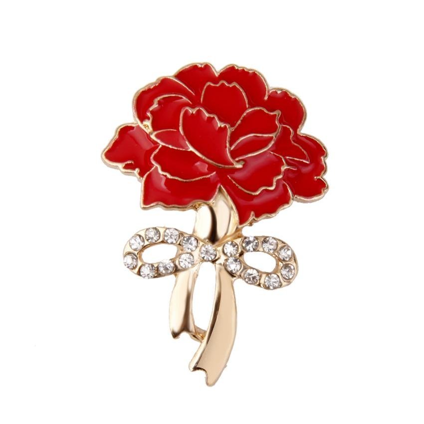 M&C Wedding Crystal Red Carnation Broach Flower Brooch Pin Mothers Day Gift - intl