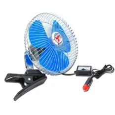 พัดลมติดรถยนต์ 8 นิ้ว 12 V แบบขาหนีบ-สีฟ้า