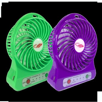 ประเทศไทย MiniSo MiniFan USB 2in1 พัดลมพกพา ใช้แบตสำรองได้/ชาร์จได้ ถ่านในตัว แพ็ค 2 (Green/Purple)