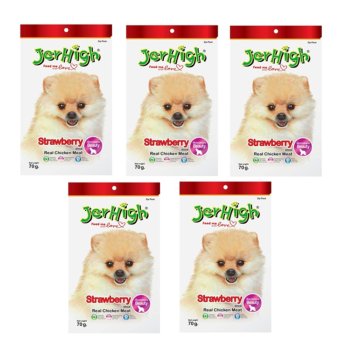 Jerhigh Strawberry เจอร์ไฮ สตรอเบอร์รี่ สติ๊ก ขนมสำหรับสุนัขเพื่อความสวยงาม ขนาด 70 กรัม จำนวน 5 ซอง Jerhigh Strawberry เจอร์ไฮ สตรอเบอร์รี่ สติ๊ก ขนมสำหรับสุนัขเพื่อความสวยงาม ขนาด 70 กรัม จำนวน 5 ซอง