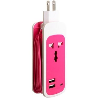 ปลั๊กไฟ แบบพกพา 3 in1 Universal Dual USB Socket (สีชมพู)