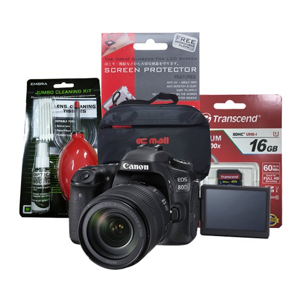 Canon EOS 80D kit 18-135 is usm +Transcend SD 16GB CLASS10 +ฟิล์มกันรอย+ชุดทำความสะอาด+กระเป๋า Canon EOS 80D kit 18-135 is usm +Transcend SD 16GB CLASS10 +ฟิล์มกันรอย+ชุดทำความสะอาด+กระเป๋า