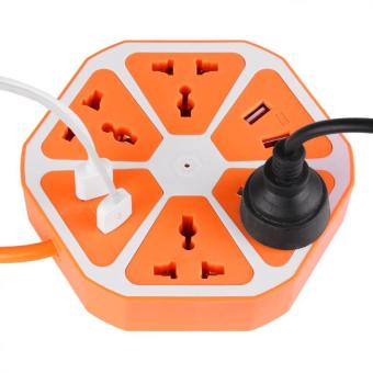 DT ปลั๊กไฟทรงผลไม้ 4ช่องUSb ชาร์จมือถือได้ 4 usb hexagon socket (สีส้ม)