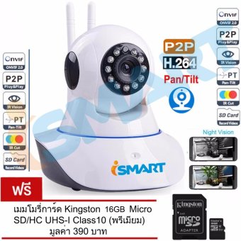 I-SMART กล้องวงจรปิด IP Camera New 2016 Night Vision Full HD 2M Wireless with App Control (White) Free Memory Kingston 16GB