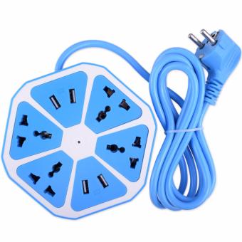 Morning ปลั๊กไฟพร้อม USB 4 ช่อง ทรงหกเหลี่ยม (สีน้ำเงิน)