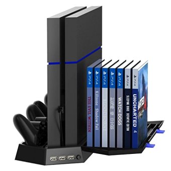 แท่นวาง ที่ชาร์ท พัดลม วางแผ่น PS4 Cooling Station Vertical Stand with 2 Controller Charging Dock PlayStation 4 2 Cooling Fans+2 Charging Port+3 USB Port