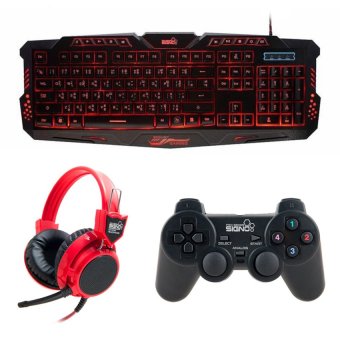 ประเทศไทย SIGNO ชุด คีย์บอร์ด + หูฟัง + จอย รุ่น KB-719,HP-802,GP-801 (Black,Red)