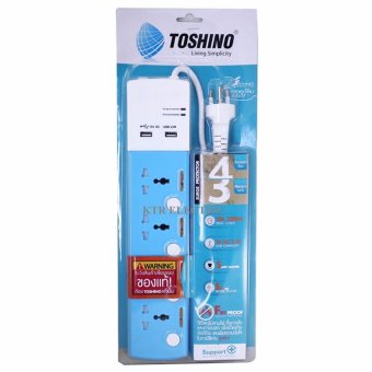 TOSHINO รางปลั๊กไฟ 4 ช่อง 4 สวิตช์ 2 USB TSP4W-USB สาย VCT 3x0.75 ยาว 3 เมตร