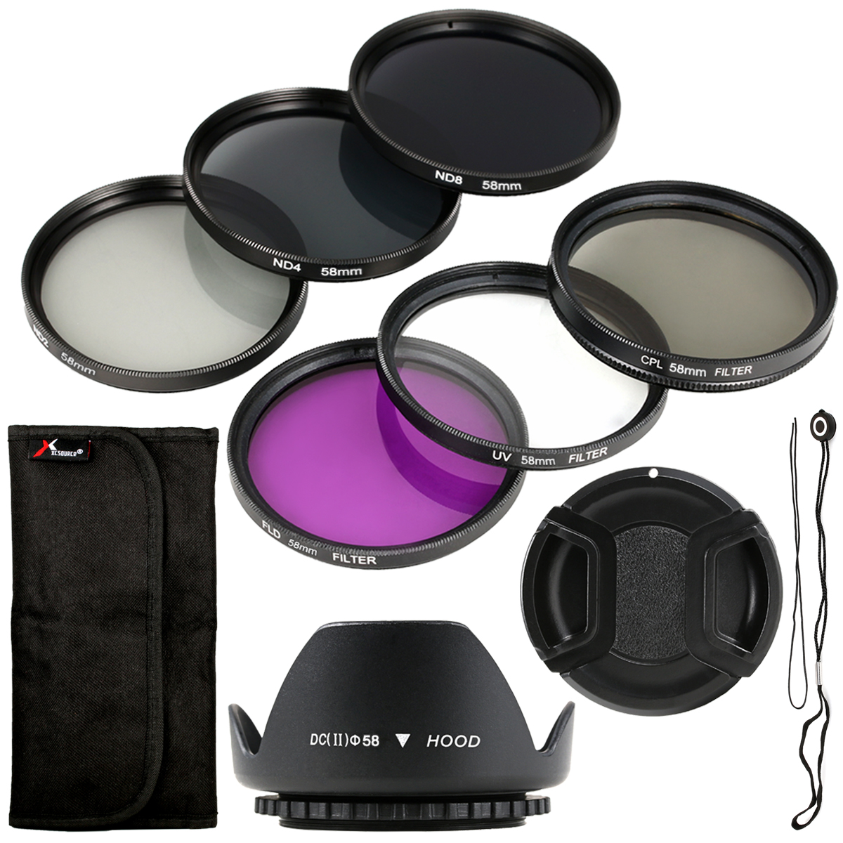 XCSource ชุดฟิลเตอร์ 58mm Filter Set UV CPL FLD ND2 ND4 ND8 + LensHood + Cap สำหรับ Canon 18-55mm XCSource ชุดฟิลเตอร์ 58mm Filter Set UV CPL FLD ND2 ND4 ND8 + LensHood + Cap สำหรับ Canon 18-55mm