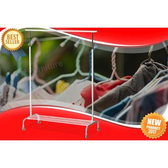 Clothes rack ราวตากผ้า ราวแขวนผ้า ราวแขวนผ้าเอนกประสงค์ ราวแขวนผ้าแบบมีล้อ ปรับระดับความสูงได้ รุ่น RIGGA (สีขาว)