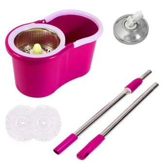 Jumper modern Spin Mop ถังปั่นไม้ม๊อบสแตนเลส หัวม๊อบสแตนเลส แถมผ้าม๊อบ 2 ผืน สีชมพู