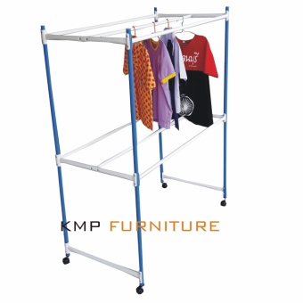 KMP Furniture ราวตากผ้า ราวเหล็ก 2 ชั้น ราวสนาน 1.20 M.ราว 6 เส้น(สีขาว/น้ำเงิน)