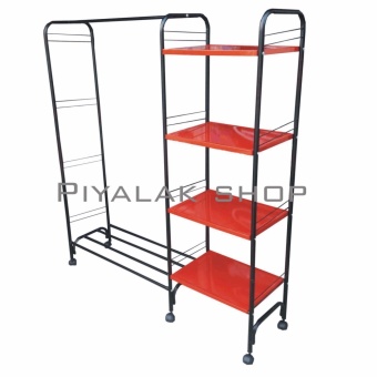 Piyalak Shop ราวตากผ้าเหล็ก ราวตากผ้ามีชั้นวางของ 1.20 เมตร รุ่นมี 4 ชั้น (สีแดง)