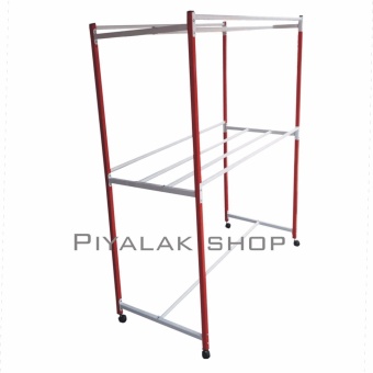 Piyalak Shop ราวตากผ้าเหล็ก ราวสนามเหล็ก 1.50 เมตร รุ่นมี 2 ชั้น 9 เส้น (สีชมพู/ขาว)