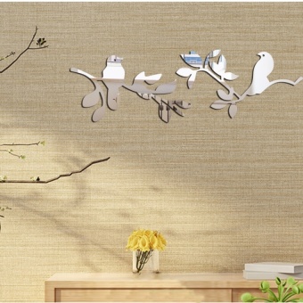 PS Plastic Stickers Branch Bird Home Furnishing Mirror Stereo Stickers Background Three-dimensional Wall Stickers - intl