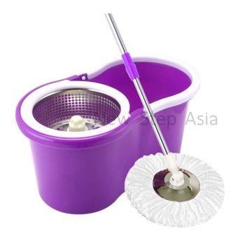 Spin Mop ชุดถังปั่นไม้ม๊อปแสตนเลส หัวม๊อปสแตนเลส แถมผ้าม๊อป 2 ผืน (สีม่วง)