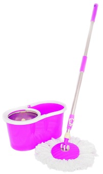 Spin Mop ชุดถังปั่นม๊อบสแตนเลส พร้อมไม้ม๊อบและผ้าม๊อบ 2 ผืนรุ่น Eco สีม่วง