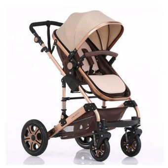 0-36 Months Baby Stroller 3 in 1 Multi Function Aluminum Alloy High Landscape Sleep Basket Fashion Foldable Stroller（*angel-khaki） - intl