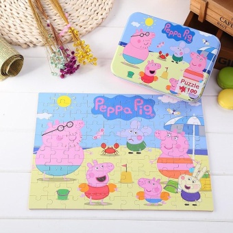 100pcs Wooden Animal Pig Puzzle Kids Early Educational Children Iron Box - intl