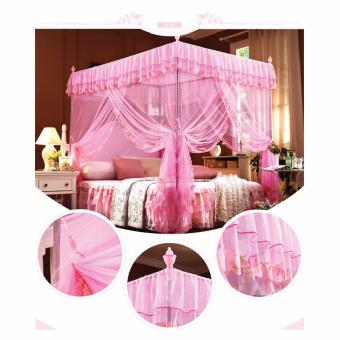 มุ้งกันยุง 4 เสา ขนาด 1.2mx2m สำหรับเตียงขนาด 4 ฟุต - สีชมพู