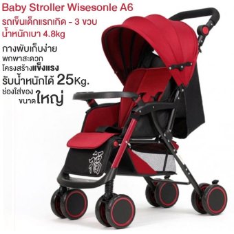 Baby Stroller Wisesonle A6 รถเข็นเด็กน้ำหนักเบา 4.8kg กางพับเก็บง่ายพกพาสะดวกโครงสร้างแข็งแรงเป็นพิเศษรับน้ำหนักได้ 25Kg. รูปทรงสีสันสวยงามน่าใช้ ช่องใส่ของขนาดใหญ่ด้านล่าง สีแดง 1 ชิ้น