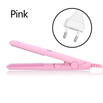 ซื้อ/ขาย 2 in 1 Mini Hair Straightener Ceramic Tourmaline Plate Beauty Heating Flat Curler Pink EU Plug - intl