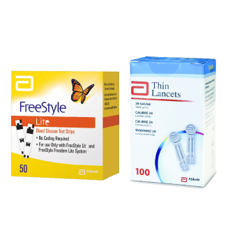 Abbott แผ่นตรวจน้ำตาลสำหรับเครื่องตรวจน้ำตาล Free Style FreedomLite 50 แผ่น+เข็มเจาะเลือด 100 อัน