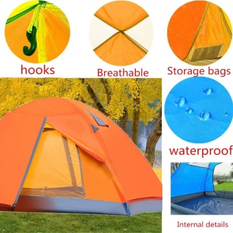 Double Layer 2 Person Tent Camping Hiking Windproof Waterproof Outdoor Orange - intl