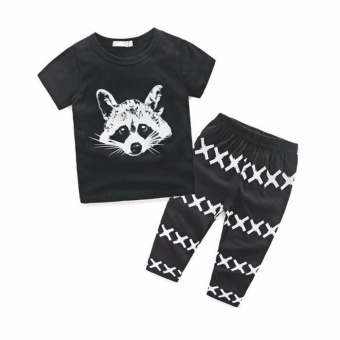 ขาย 2 Pieces Boy's Cotton Squirrel T-shirt XX Pants Suit - Black - intl