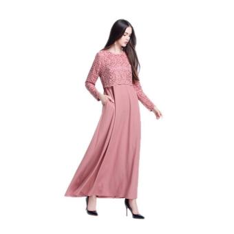 Amart Muslim Women Long Sleeve Maxi Dress Clothing Robe MoroccanLace Dresses(Pink) - intl Amart Muslim Women Long Sleeve Maxi Dress Clothing Robe MoroccanLace Dresses(Pink) - intl