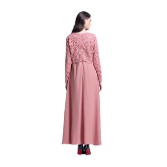 Amart Muslim Women Long Sleeve Maxi Dress Clothing Robe MoroccanLace Dresses(Pink) - intl Amart Muslim Women Long Sleeve Maxi Dress Clothing Robe MoroccanLace Dresses(Pink) - intl
