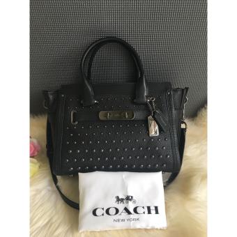 COACH 57697 Swagger 27 กระเป๋าถือสะพายหนังสีดำแต่งหมุดโลหะ COACH#57697 Swagger 27 in pebble leather with ombre rivets COACH 57697 Swagger 27 กระเป๋าถือสะพายหนังสีดำแต่งหมุดโลหะ COACH#57697 Swagger 27 in pebble leather with ombre rivets