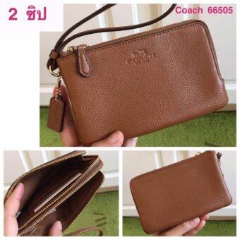 COACH 66505 กระเป๋าคล้องมือ Double Corner Zip Wristlet PebbleLeather Saddle COACH 66505 กระเป๋าคล้องมือ Double Corner Zip Wristlet PebbleLeather Saddle