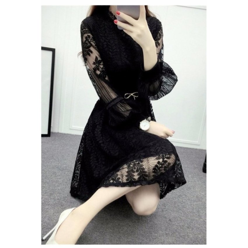 Cocoepps 2017 New Korean Style Lace Bodycon Dresses Plus size Sexy dress Black - intl image