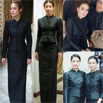 Dokpikul-ชุดผ้าไทยจิตรลดา สีดำ ผ้าซาติน เนื้อนิ่ม ชุดไว้อาลัยจิตรดา กระดุมหน้า บ่ายกจีบ - สีดำ Dokpikul-ชุดผ้าไทยจิตรลดา สีดำ ผ้าซาติน เนื้อนิ่ม ชุดไว้อาลัยจิตรดา กระดุมหน้า บ่ายกจีบ - สีดำ