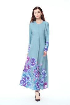 European Station Muslim Flower Dress Long-sleeved Pendulum HorseSuit Dress(Blue) - intl European Station Muslim Flower Dress Long-sleeved Pendulum HorseSuit Dress(Blue) - intl