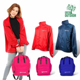 2561 Green Outdoor Traveler Pop Set เสื้อกันลมคาราน่า+กระเป๋าเป้ ป็อปแพ็ค