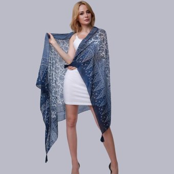 Hang-Qiao New Fashion Accessories Women Silk Scarf Tassel ShawlsBlue - Intl Hang-Qiao New Fashion Accessories Women Silk Scarf Tassel ShawlsBlue - Intl