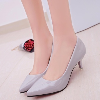 Hanyu Korean Fashion Patent Leather Tip High Heels Shallow MouthShoes Occupation Women's Single Shoes Pumps (Grey) - Intl July 2018 - 4 Hanyu Korean Fashion Patent Leather Tip High Heels Shallow MouthShoes Occupation Women's Single Shoes Pumps (Grey) - intl - 4