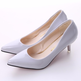 Hanyu Korean Fashion Patent Leather Tip High Heels Shallow MouthShoes Occupation Women's Single Shoes Pumps (Grey) - Intl July 2018 - 2 Hanyu Korean Fashion Patent Leather Tip High Heels Shallow MouthShoes Occupation Women's Single Shoes Pumps (Grey) - intl - 2