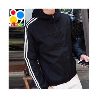 Jackets แจ๊คเก๊ตผ้าร่ม สีดำล้วนแถบขาว