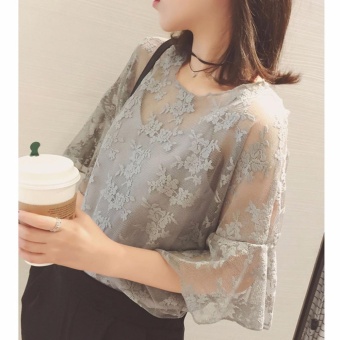 เสื้อใส่ทำงาน ใส่เที่ยว ผ้าลูกไม้ซีทรูพร้อมสายเดี่ยวซับใน Minimal Korean Style (สีเทา) June 2018 - 5 เสื้อใส่ทำงาน ใส่เที่ยว ผ้าลูกไม้ซีทรูพร้อมสายเดี่ยวซับใน Minimal Korean Style (สีเทา) - 5