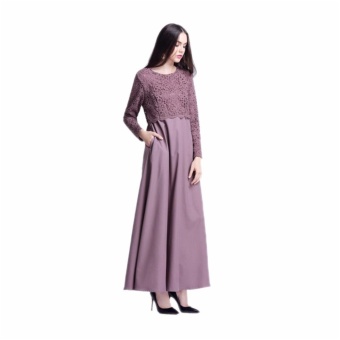 Muslim Women Long Sleeve Maxi Dress Clothing Robe Moroccan LaceDresses(Purple) - intl Muslim Women Long Sleeve Maxi Dress Clothing Robe Moroccan LaceDresses(Purple) - intl