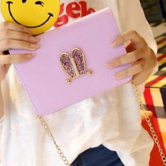 Open กระเป๋าสะพายข้างประดับเพชรหูกระต่าย สายโซ่ทอง รุ่น016 (สีม่วง) Open กระเป๋าสะพายข้างประดับเพชรหูกระต่าย สายโซ่ทอง รุ่น016 (สีม่วง)