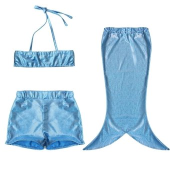 ขาย PAligth 3ชิ้นเด็กหญิงเงือกชายชุดว่ายน้ำ (สีน้ำเงิน)