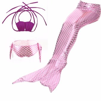 ขาย Pink Color Blocking 2017 New Style 4-10 Y Girls Kids Mermaid TailPrincess 3pcs/set Bikinis Swimsuit Kids Bathing Suit Costume S002PurpleG - intl