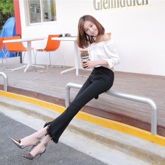 VENFLON Women Korean Elastic Fringe Rough Hem Flares Denim Jeans Slim Trousers Pant (black) April 2018 - 3 VENFLON Women Korean Elastic Fringe Rough Hem flares Denim Jeans Slim Trousers Pant (black) - 3