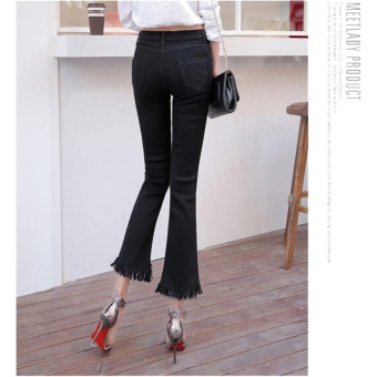 VENFLON Women Korean Elastic Fringe Rough Hem Flares Denim Jeans Slim Trousers Pant (black) April 2018 - 4 VENFLON Women Korean Elastic Fringe Rough Hem flares Denim Jeans Slim Trousers Pant (black) - 4